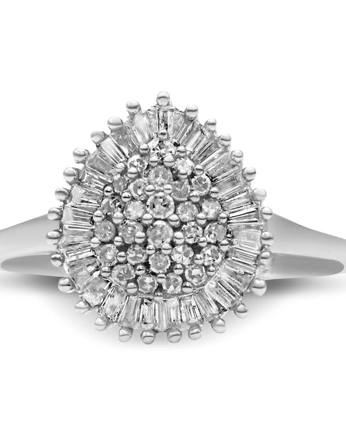 Load image into Gallery viewer, 10K White Gold 1/2 Cttw Round &amp; Baguette Cut Diamond Pear Shaped Domed Pavé Cluster with Halo Cocktail Ring (H-I Color, SI1-SI2 Clarity) by Infinite Jewels
