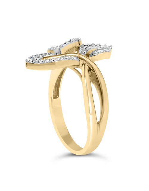 Load image into Gallery viewer, 18K Yellow Gold Plated .925 Sterling Silver 1/2 Cttw Baguette and Round Diamond Bypass Triple Leaf Ring (I-J Color, I1-I2 Clarity) by Haus of Brilliance
