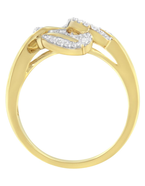 Load image into Gallery viewer, 18K Yellow and White Gold Plated .925 Sterling Silver 3/8 Cttw Baguette and Round Diamond Bypass Triple Leaf Ring (I-J Color, I1-I2 Clarity) by Haus of Brilliance
