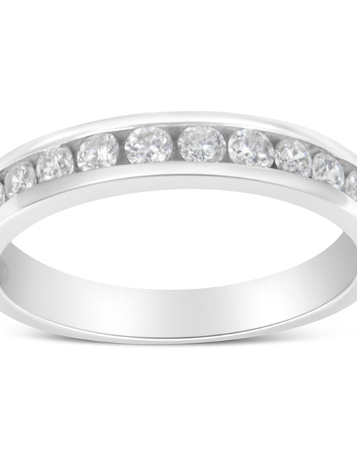 Load image into Gallery viewer, IGI Certified 1/2 Cttw Round Brilliant Cut Diamond 18K White Gold Channel Set Eternity Style Wedding Band Ring (H-I Color, I1-I2 Clarity) by Infinite Jewels
