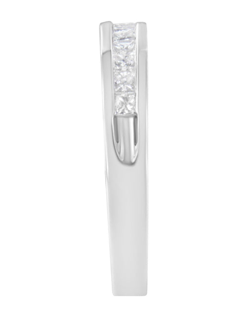 Load image into Gallery viewer, .925 Sterling Silver 1/2 Cttw Princess-Cut Diamond Channel-Set Half-Eternity Wedding or Anniversary Band Ring (H-I Color, I2 Clarity) by Haus of Brilliance
