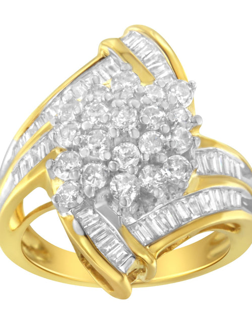 Load image into Gallery viewer, 10K Yellow Gold Round and Baguette Diamond Swirl Ring (2.0 Cttw, J-K Color, I2 Clarity) by Haus of Brilliance
