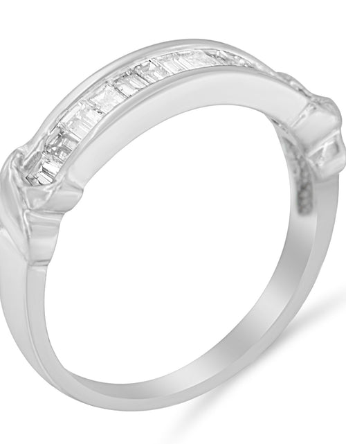 Load image into Gallery viewer, .925 Sterling Silver 1/2 Cttw Baguette Cut Diamond Channel Set X-Station Wedding Ring (H-I Color, I1-I2 Clarity) by Haus of Brilliance
