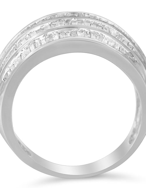 Load image into Gallery viewer, .925 Sterling Silver 1.0 Cttw Baguette-Cut Diamond 6-Row Channel Set Domed Tapered Cocktail Fashion Ring (H-I Color, I2-I3 Clarity) by Infinite Jewels

