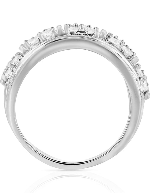 Load image into Gallery viewer, .925 Sterling Silver 2.0 Cttw Round &amp; Baguette Cut Diamond Multi-Row Channel Set Tapered Cocktail Fashion Ring (I-J Color, I3 Clarity) by Haus of Brilliance
