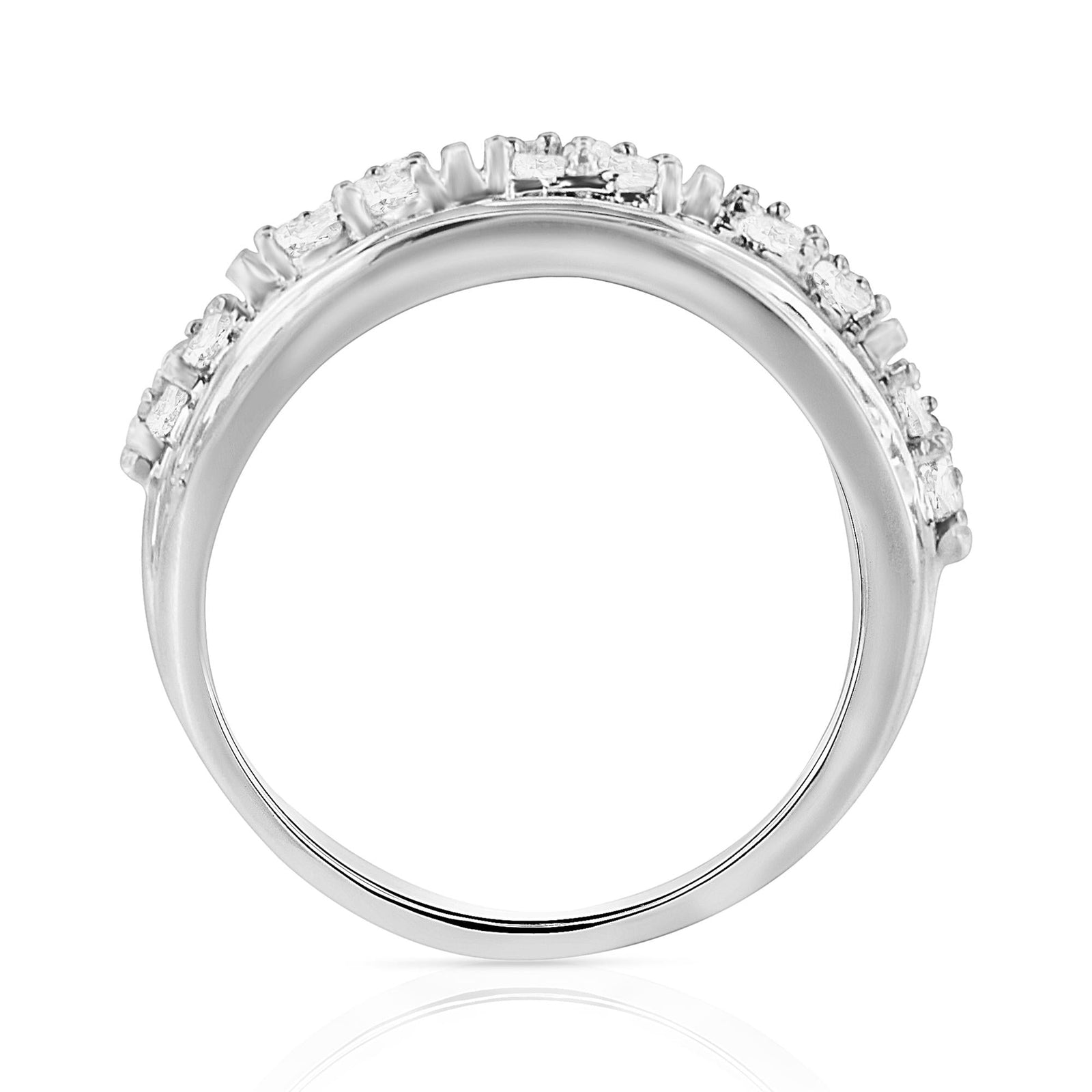 .925 Sterling Silver 2.0 Cttw Round & Baguette Cut Diamond Multi-Row Channel Set Tapered Cocktail Fashion Ring (I-J Color, I3 Clarity) by Haus of Brilliance