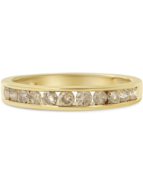 Load image into Gallery viewer, 14K Yellow Gold Plated .925 Sterling Silver 1/2 Cttw Channel Set Round Champagne Diamond 11 Stone Band Ring (K-L Color, I1-I2 Clarity) by Infinite Jewels
