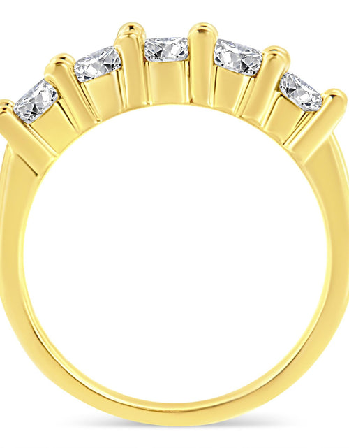 Load image into Gallery viewer, 14K Yellow Gold Plated .925 Sterling Silver 1.0 Cttw Shared Prong-set Round Diamond 5 Stone Band Ring (J-K Color, I1-I2 Clarity) by Infinite Jewels
