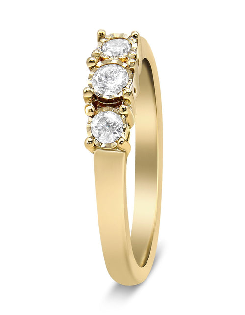 Load image into Gallery viewer, 14K Yellow Gold Plated .925 Sterling Silver 1/4 Cttw Diamond 3 Stone Illusion Plate Ring (J-K Color, I1-I2 Clarity) by Infinite Jewels
