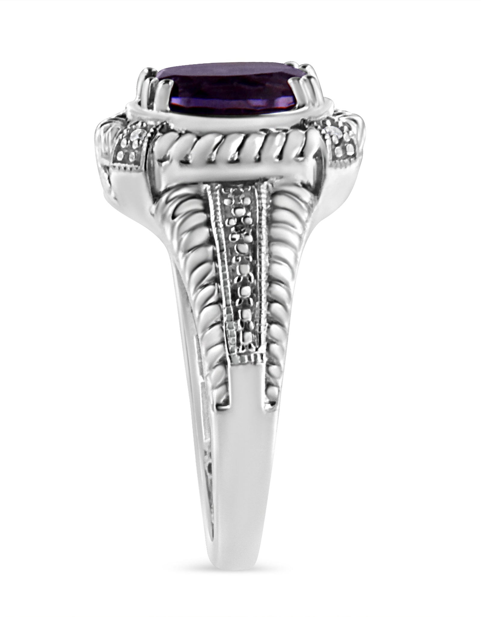 .925 Sterling Silver Prong Set Natural Oval Shape 9X7 MM Purple Amethyst Solitaire and Diamond Accent Ring (I-J Color, I1-I2 Clarity) by Infinite Jewels
