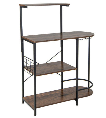 4-Tier Kitchen Bakers Rack with 6 S-Hooks and Stemware Racks-Rustic Brown