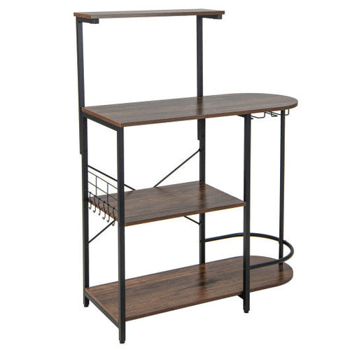 Load image into Gallery viewer, 4-Tier Kitchen Bakers Rack with 6 S-Hooks and Stemware Racks-Rustic Brown
