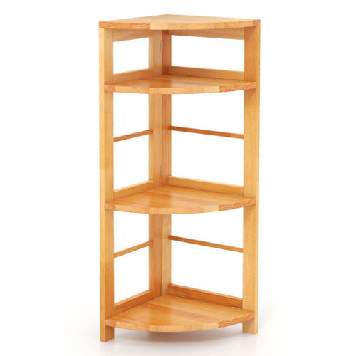Load image into Gallery viewer, 4-Tier Corner Shelf with Rubber Wood Frame and Anti-Toppling Kit
