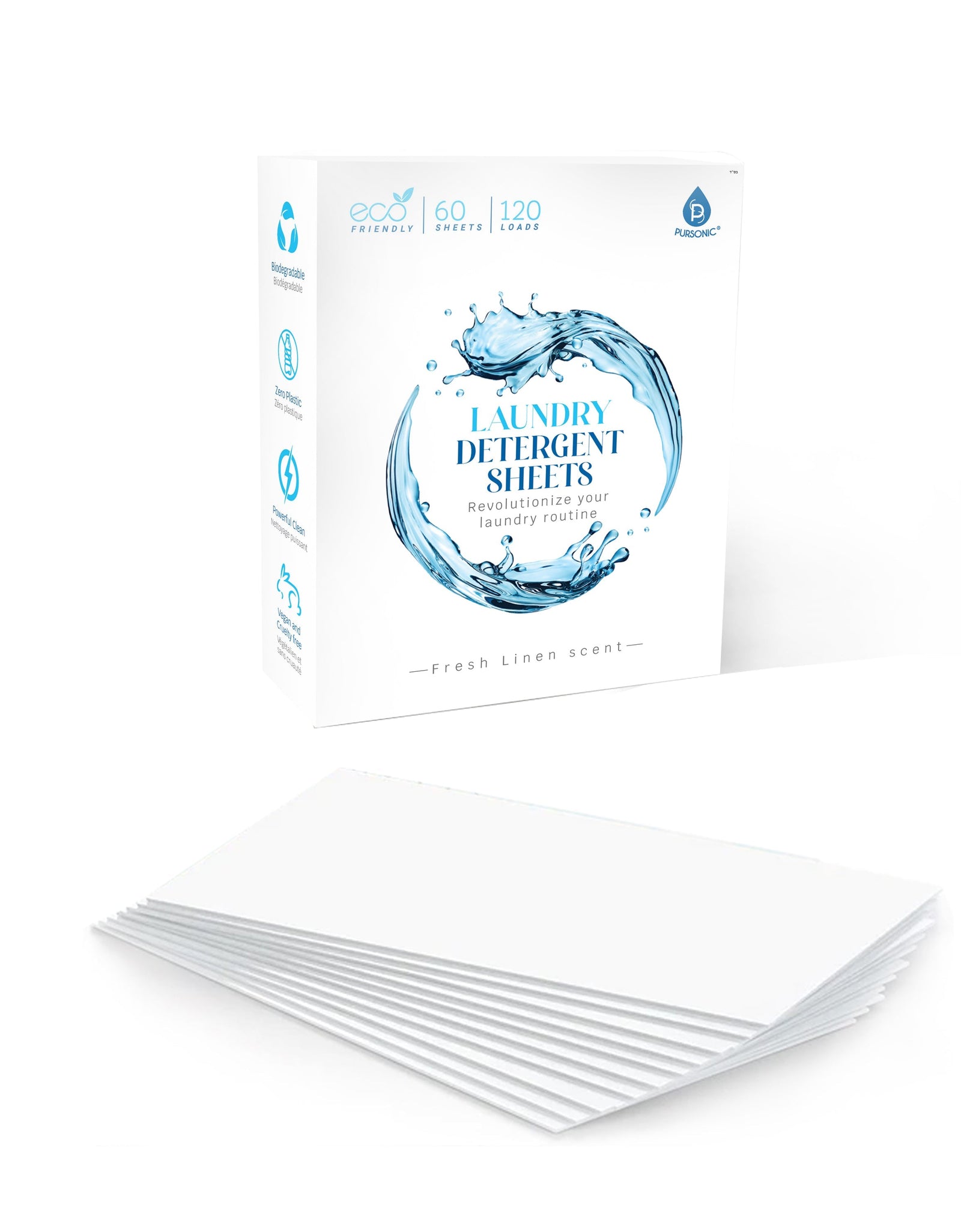 Natural Laundry Detergent Sheets ,Eco Friendly– Fresh Linen Scent by Pursonic