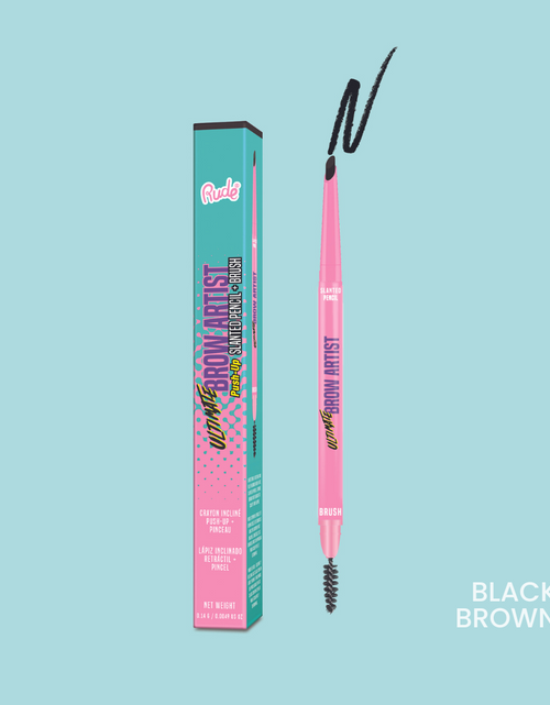 Load image into Gallery viewer, RUDE Ultimate Brow Artist Push-Up Slanted Pencil &amp; Brush - Black Brown
