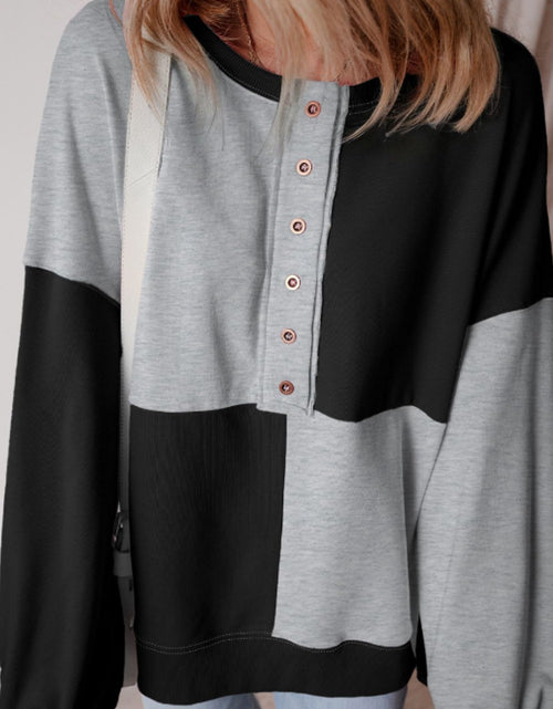 Load image into Gallery viewer, Color Block Half Button Long Sleeve Sweatshirt
