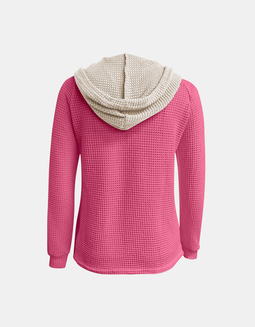 Load image into Gallery viewer, Full Size Waffle-Knit Contrast Long Sleeve Hoodie

