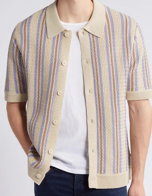 Load image into Gallery viewer, Men's Plus Size Striped Button Down Short Sleeve Shirt
