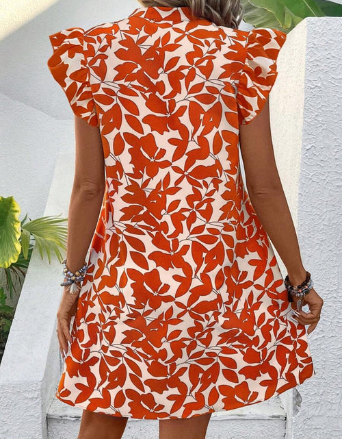 Load image into Gallery viewer, Printed Notched Cap Sleeve Mini Dress
