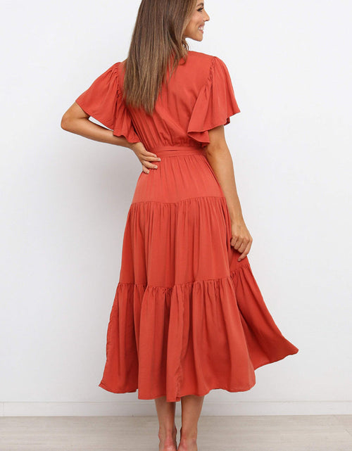 Load image into Gallery viewer, Tied Tiered Short Sleeve Midi Dress
