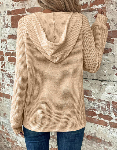 Load image into Gallery viewer, Waffle Knit Long Sleeve Drawstring Hooded Top
