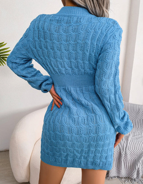 Load image into Gallery viewer, Cable-Knit Round Neck Mini Wrap Sweater Dress
