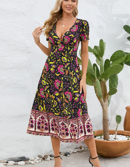 Load image into Gallery viewer, Printed Surplice Short Sleeve Dress
