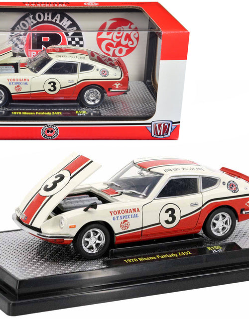 Load image into Gallery viewer, 1970 Nissan Fairlady Z 432 RHD (Right Hand Drive) #3 Wimbledon White with Red and Black Stripes "Yokohama GT Special" Limited Edition to 5250 pieces Worldwide 1/24 Diecast Model Car by M2 Machines
