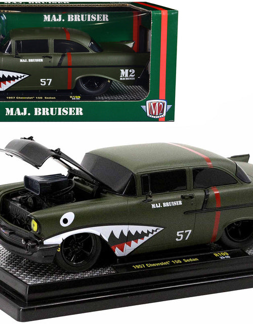 Load image into Gallery viewer, 1957 Chevrolet 150 Sedan #57 Matt Green Metallic "Major Bruiser" Limited Edition to 5650 pieces Worldwide 1/24 Diecast Model Car by M2 Machines
