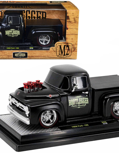 Load image into Gallery viewer, 1956 Ford F-100 Pickup Truck Matt Black "Lunati Bootlegger" Limited Edition to 6550 pieces Worldwide 1/24 Diecast Model Car by M2 Machines
