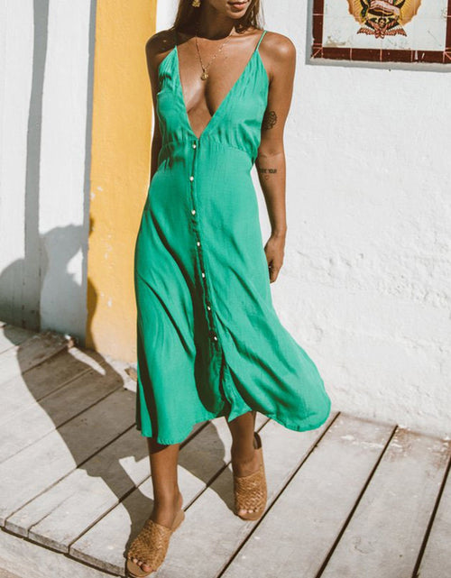 Load image into Gallery viewer, Buttoned Plunge Midi Cami Dress
