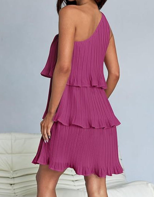 Load image into Gallery viewer, Layered Single Shoulder Mini Dress

