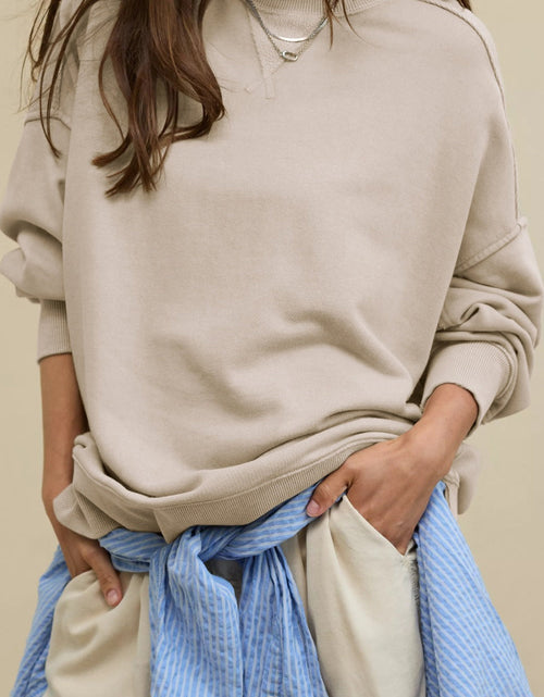 Load image into Gallery viewer, Side Slit Round Neck Long Sleeve Sweatshirt

