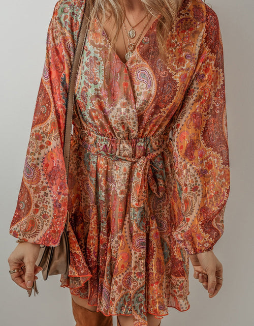 Load image into Gallery viewer, Tied Printed Balloon Sleeve Mini Dress
