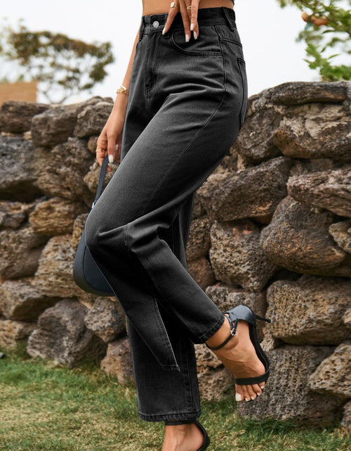 Load image into Gallery viewer, High Waist Loose Fit Ankle Slit Jeans
