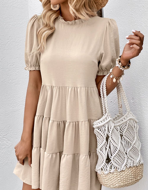 Load image into Gallery viewer, Perfee Puff Sleeve Tie Back Tiered Dress
