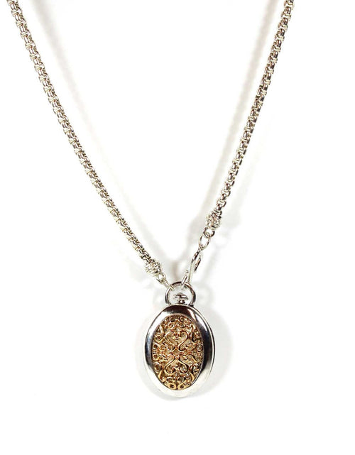 Load image into Gallery viewer, Vintage Signed Oscar De La Renta Two Tone Pendant with 29 Inch Silver Tone Rolo Chain Necklace S-Hook Front Clasp #OS107 Antique Necklace by PVD Vintage Jewelry
