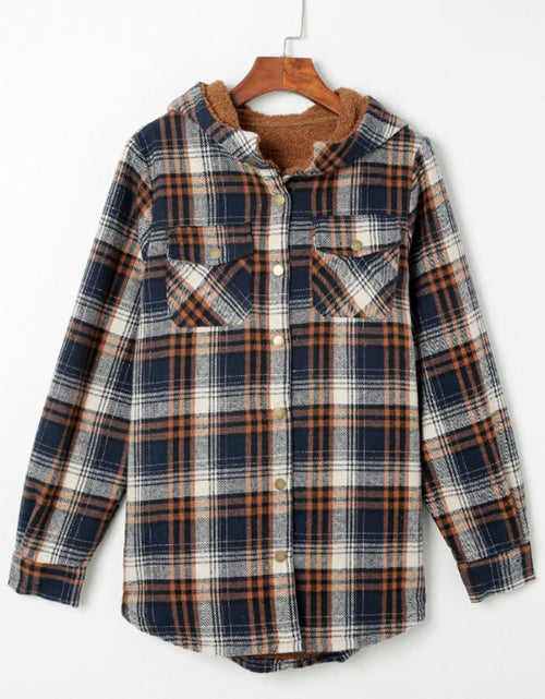 Load image into Gallery viewer, Plaid Button Up Long Sleeve Hooded Jacket

