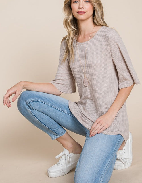 Load image into Gallery viewer, BOMBOM Round Neck Waffle Knit T-Shirt
