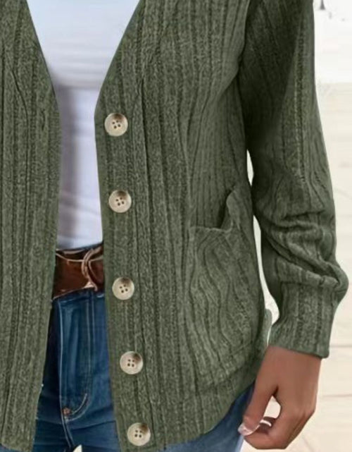 Load image into Gallery viewer, Full Size Button Up V-Neck Long Sleeve Cardigan
