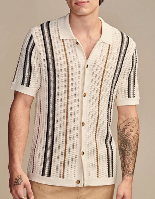 Load image into Gallery viewer, Men's Plus Size Striped Collared Neck Short Sleeve Shirt
