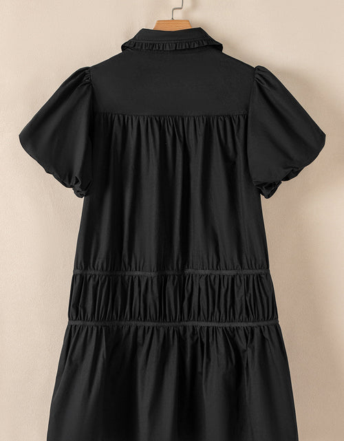 Load image into Gallery viewer, Button Down Puff Sleeve Ruffle Hem Dress
