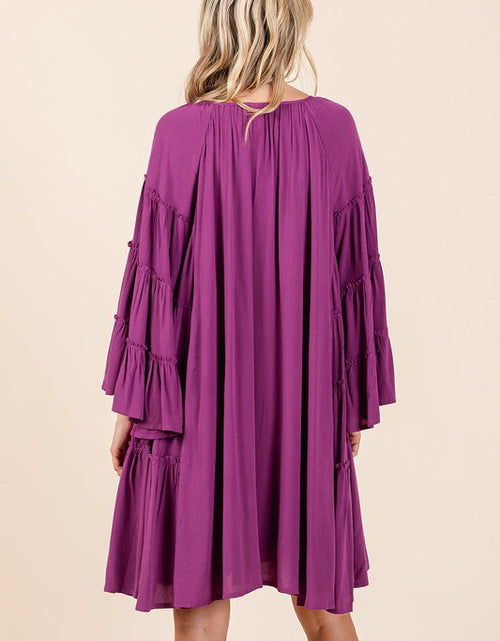 Load image into Gallery viewer, Mittoshop Frill Tie Neck Bell Sleeve Dress
