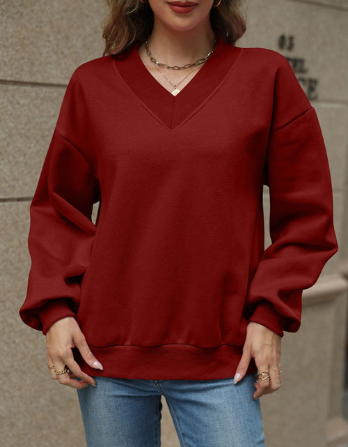 Load image into Gallery viewer, V-Neck Long Sleeve Dropped Shoulder Sweatshirt
