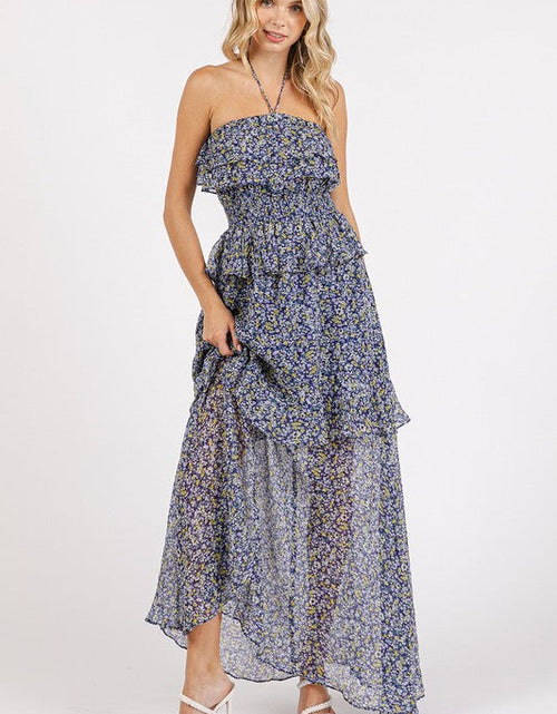 Load image into Gallery viewer, Mittoshop Ruffled Smocked Floral Halter Neck Maxi Dress

