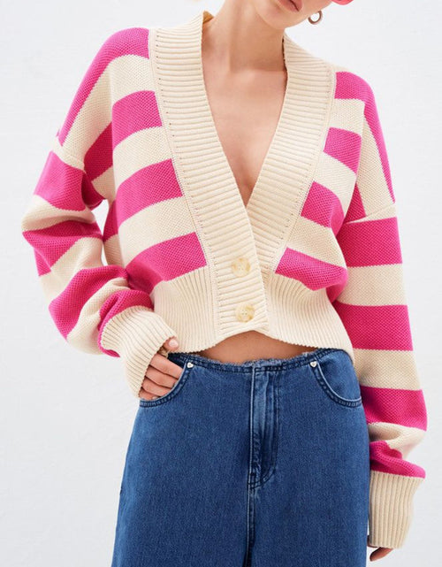 Load image into Gallery viewer, Striped Button Down Drop Shoulder Cardigan

