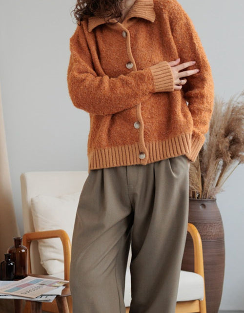 Load image into Gallery viewer, Collared Neck Button Down Long Sleeve Cardigan
