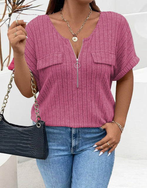 Load image into Gallery viewer, Plus Size Half Zip Short Sleeve T-Shirt
