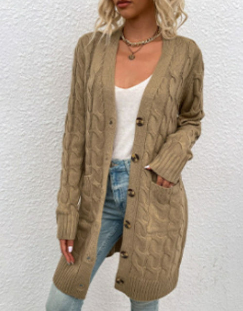 Load image into Gallery viewer, Cable-Knit Button Down Cardigan with Pockets

