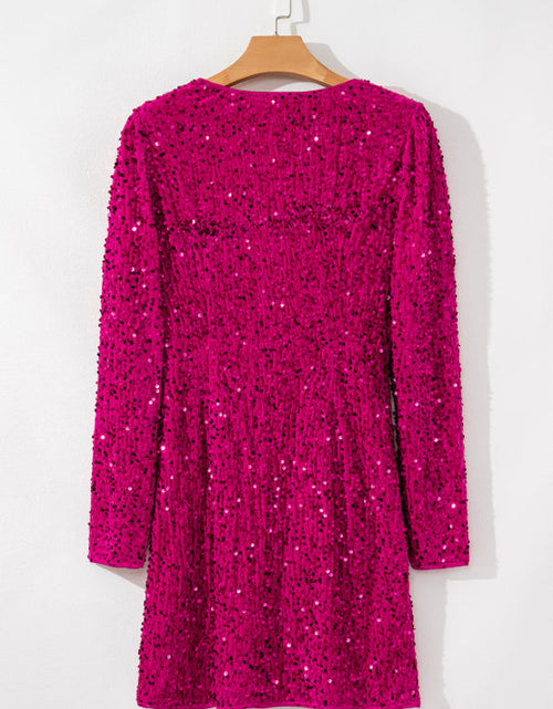 Load image into Gallery viewer, Sequin Surplice Long Sleeve Mini Dress
